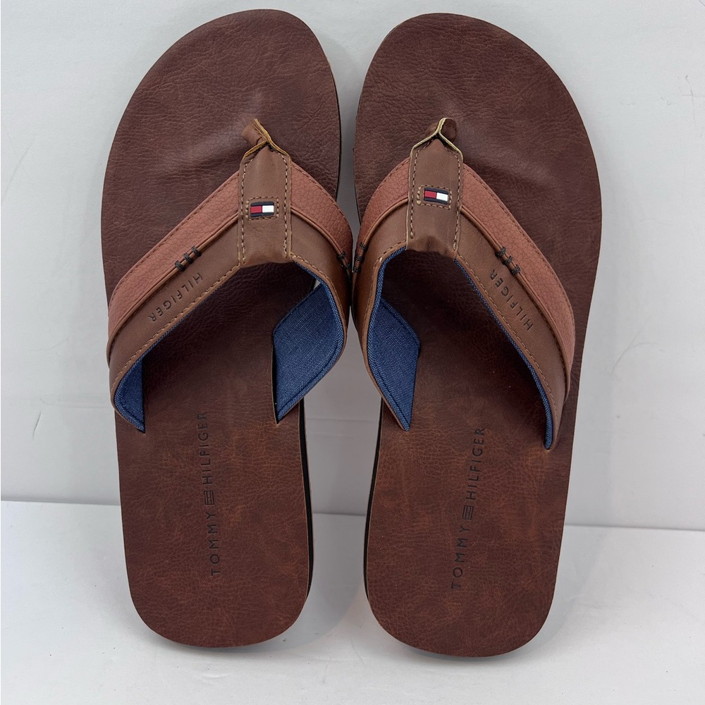 TOMMY HILFIGER, DAVIDSON-T MEN’S LIGHT BROWN FLIP FLOPS, SIZE 9M - Picture 2 of 15